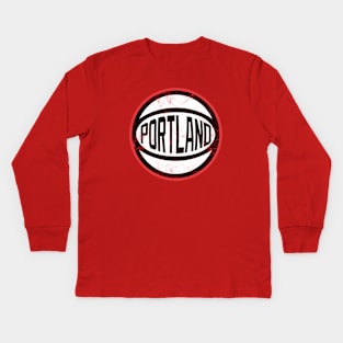 Portland Retro Ball - Red Kids Long Sleeve T-Shirt